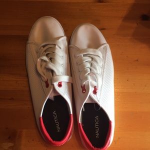 NWOT Nautica Sneakers. Womens size 9. White/ Red Trim